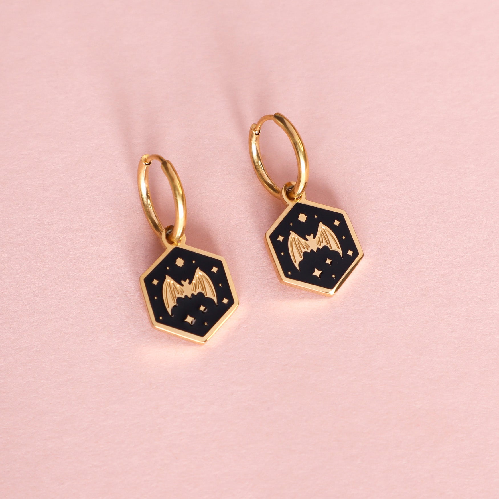 Mini Hexagon Bat Hoop Earrings