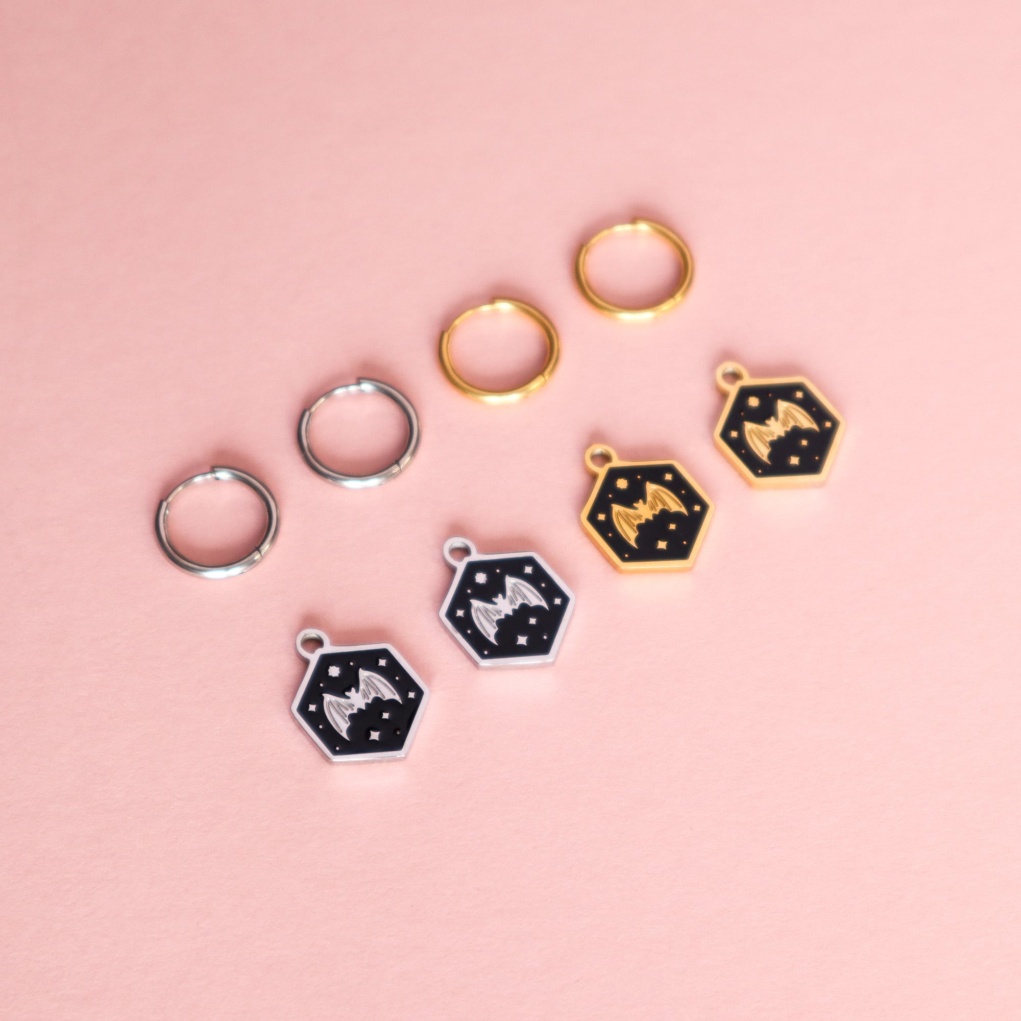 Mini Hexagon Bat Hoop Earrings