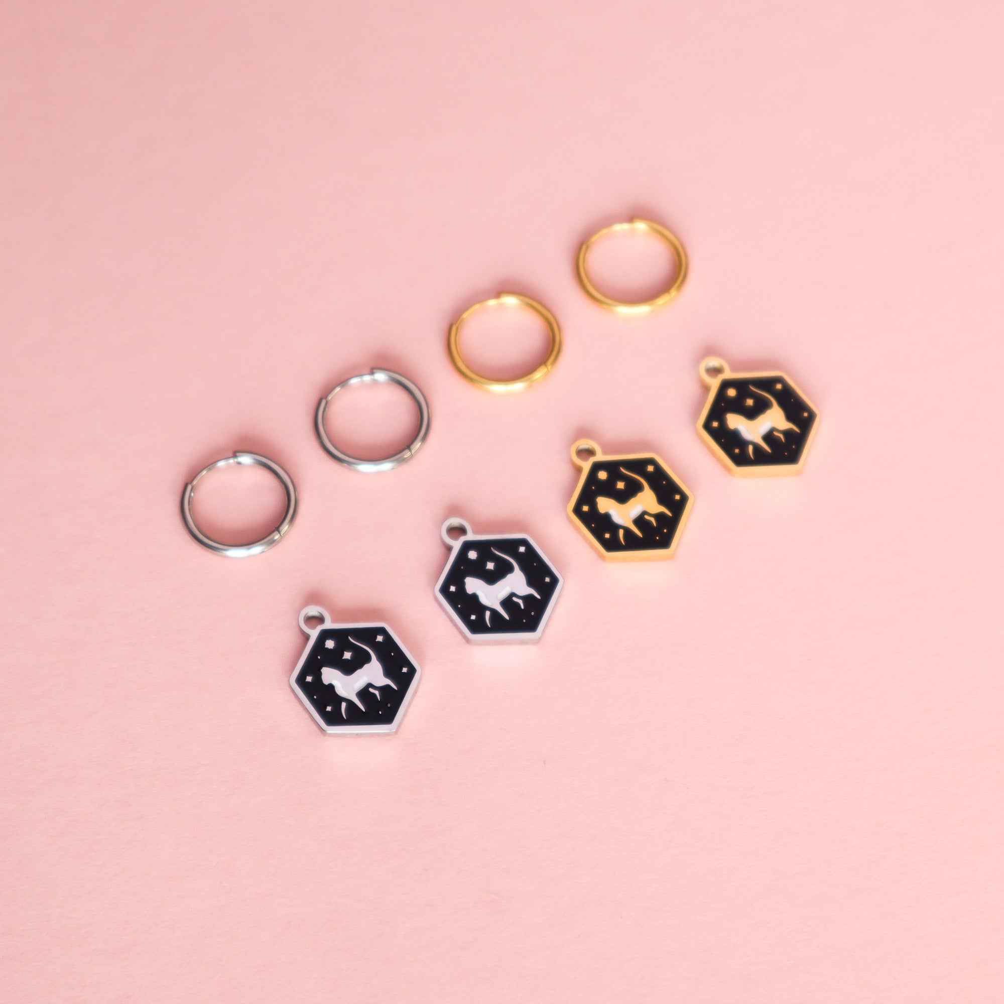 Mini Hexagon Cat Hoop Earrings