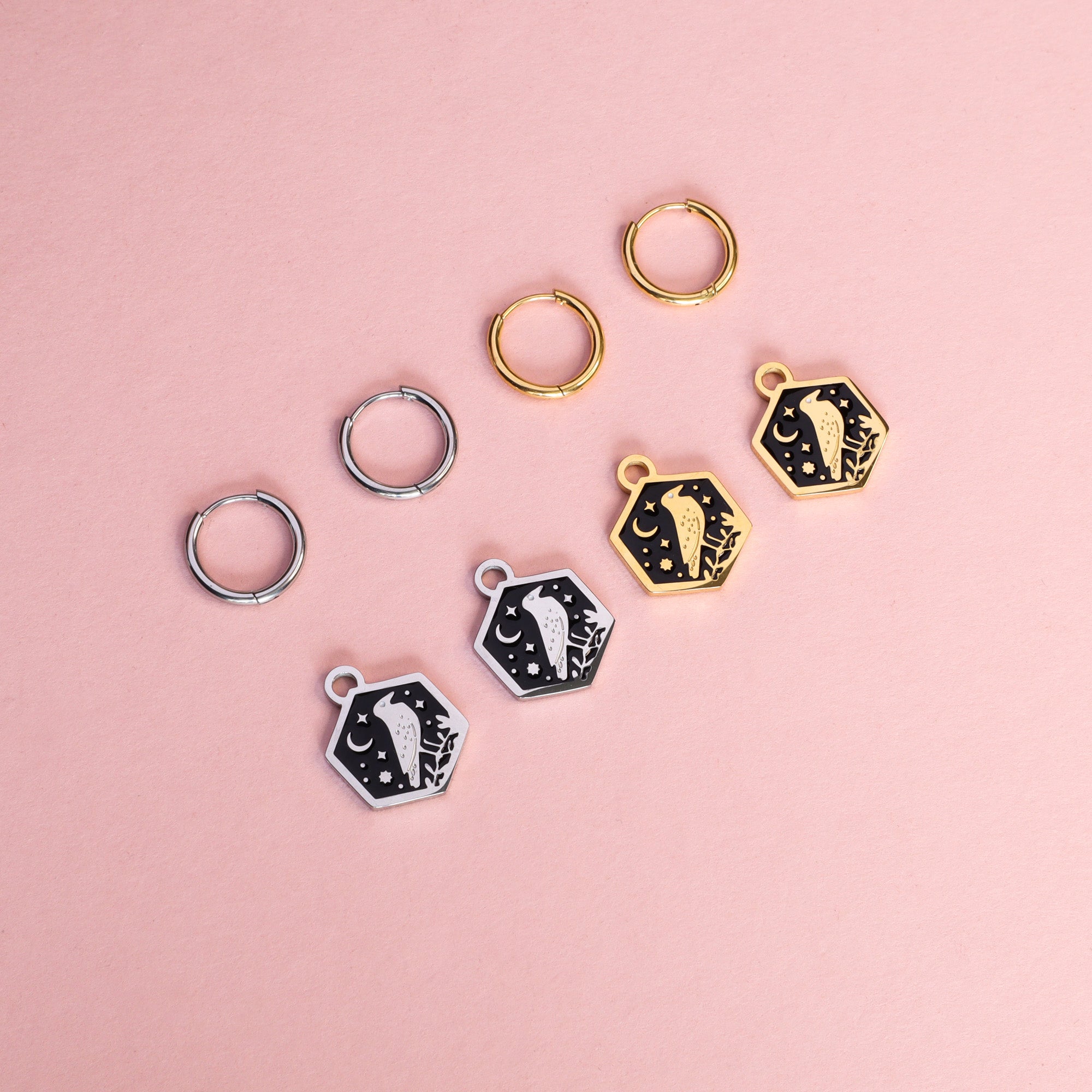 Mini Hexagon Crow Hoop Earrings