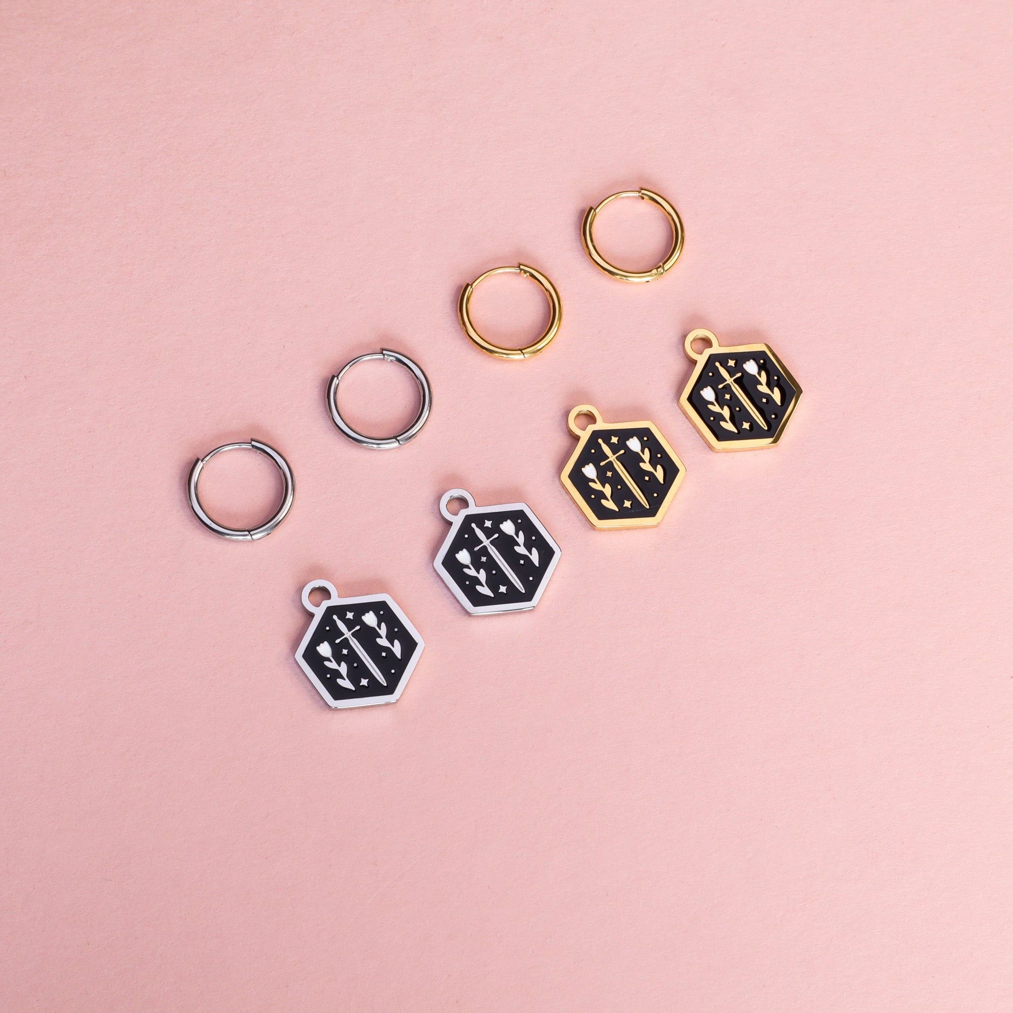 Mini Hexagon Dagger Hoop Earrings