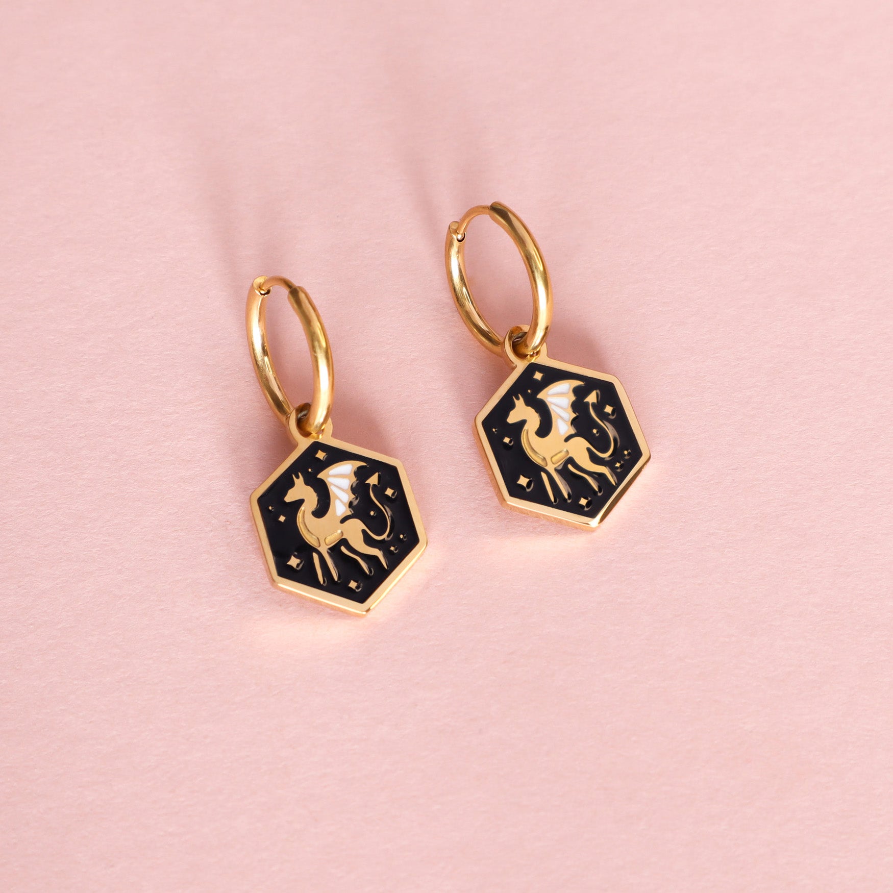 Mini Hexagon Dragon Hoop Earrings