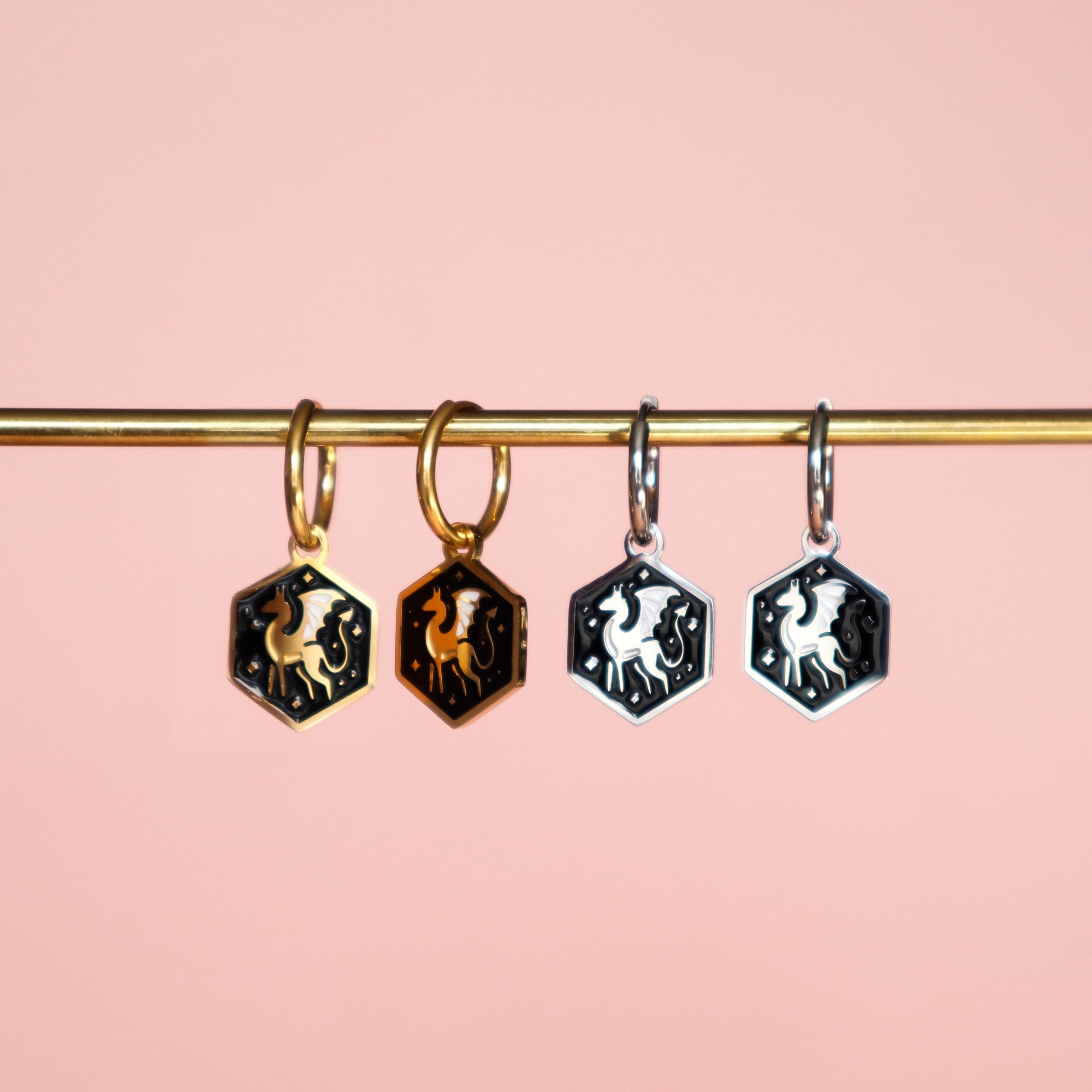 Mini Hexagon Dragon Hoop Earrings