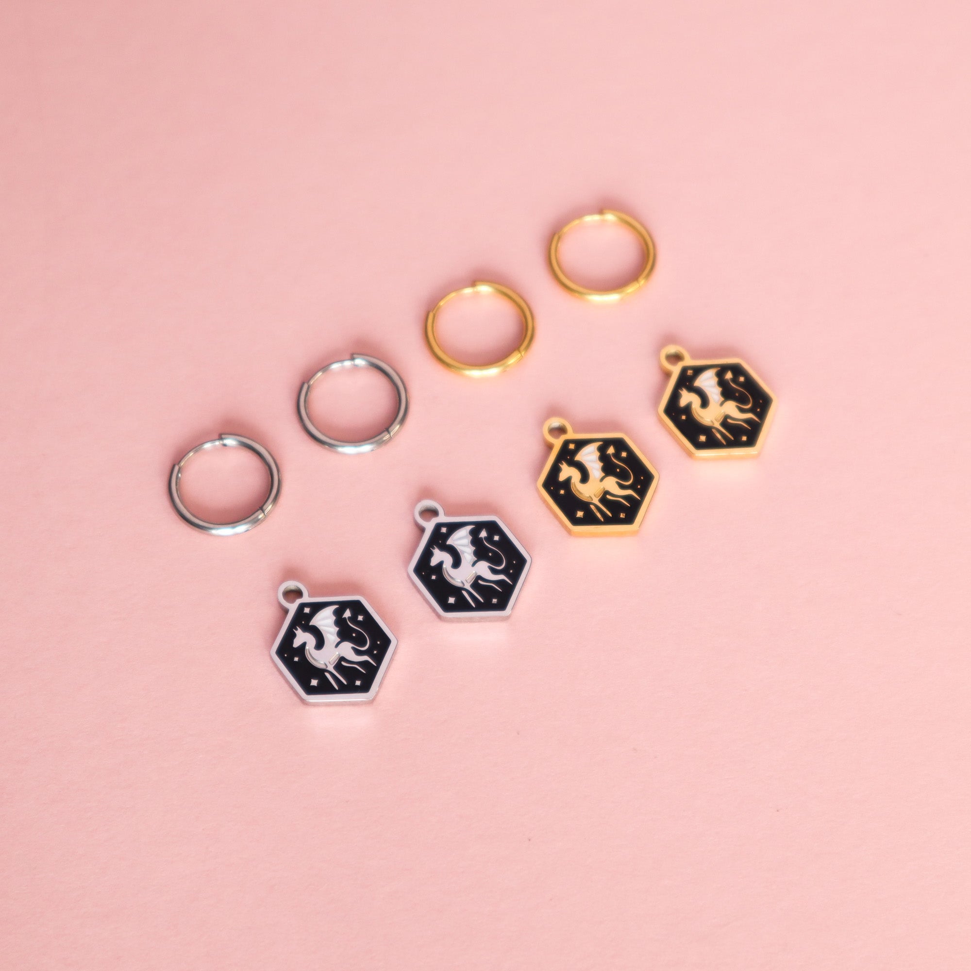 Mini Hexagon Dragon Hoop Earrings