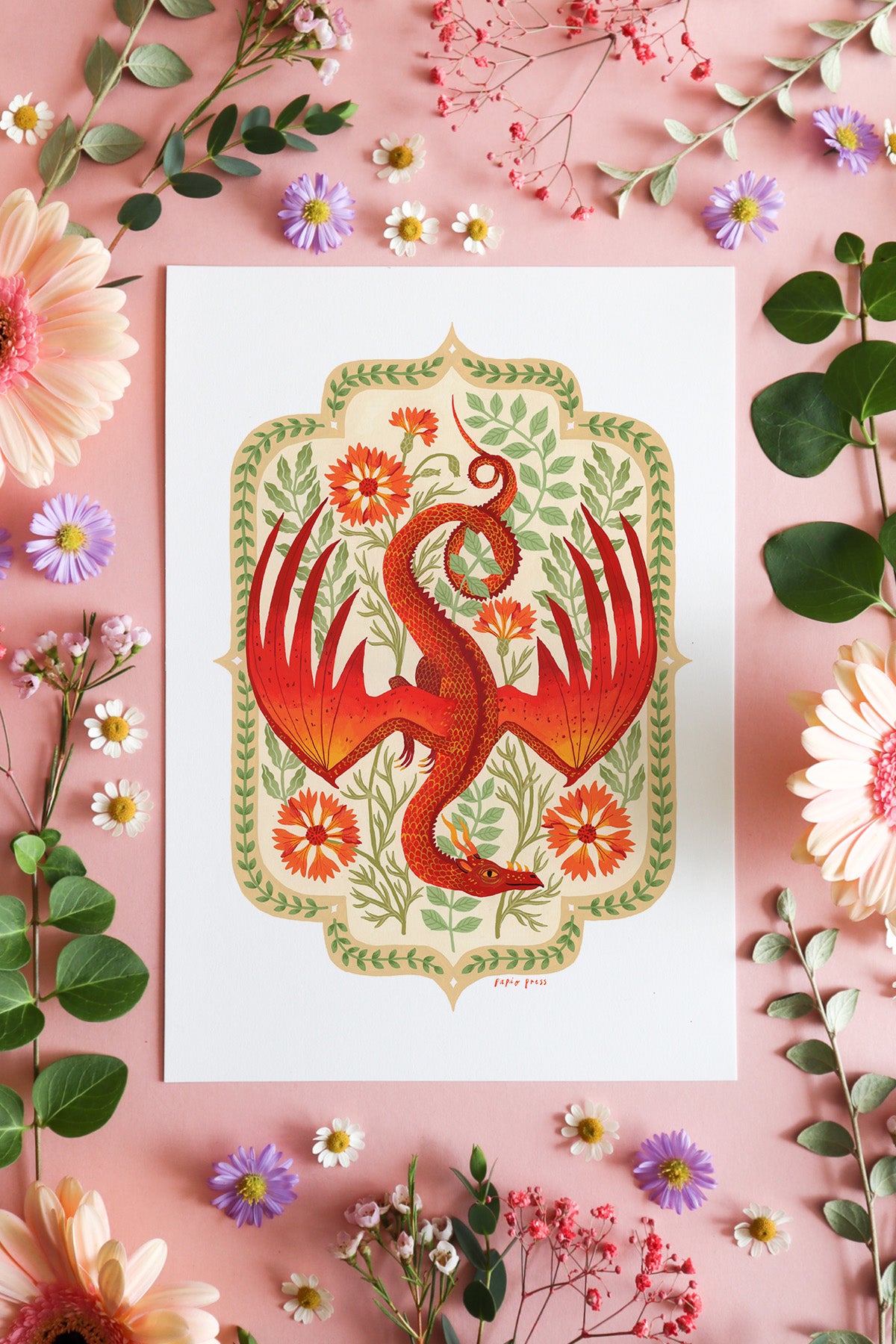 Floral Dragon Artists Print