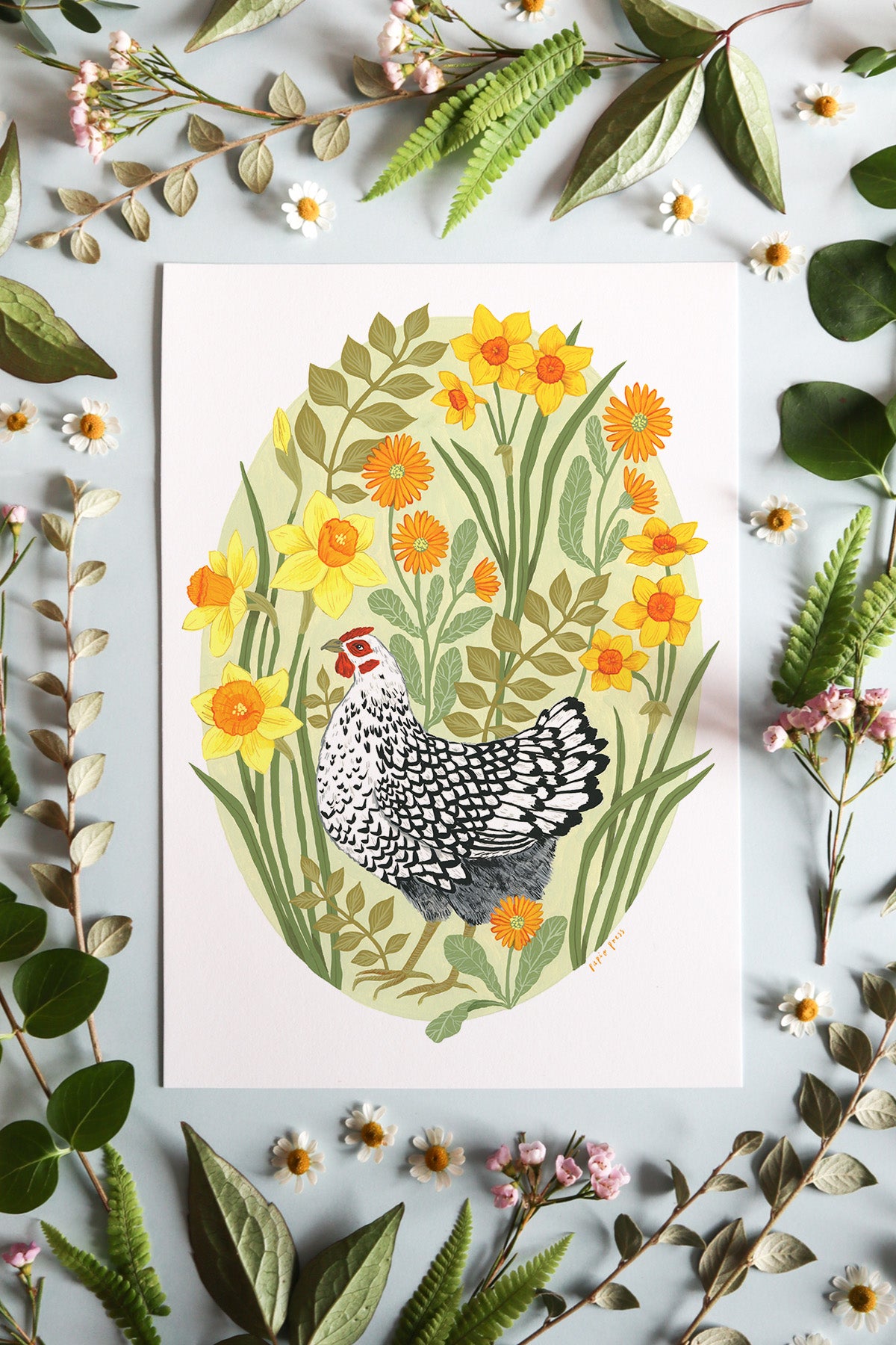 Floral Hen Artists Print