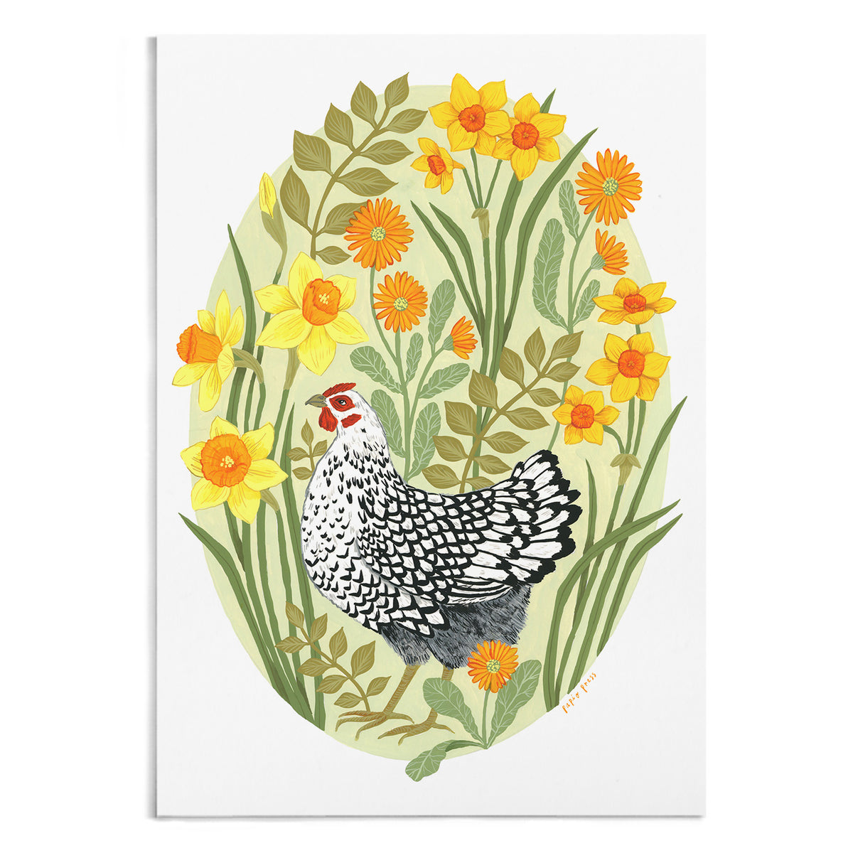 Floral Hen Artists Print
