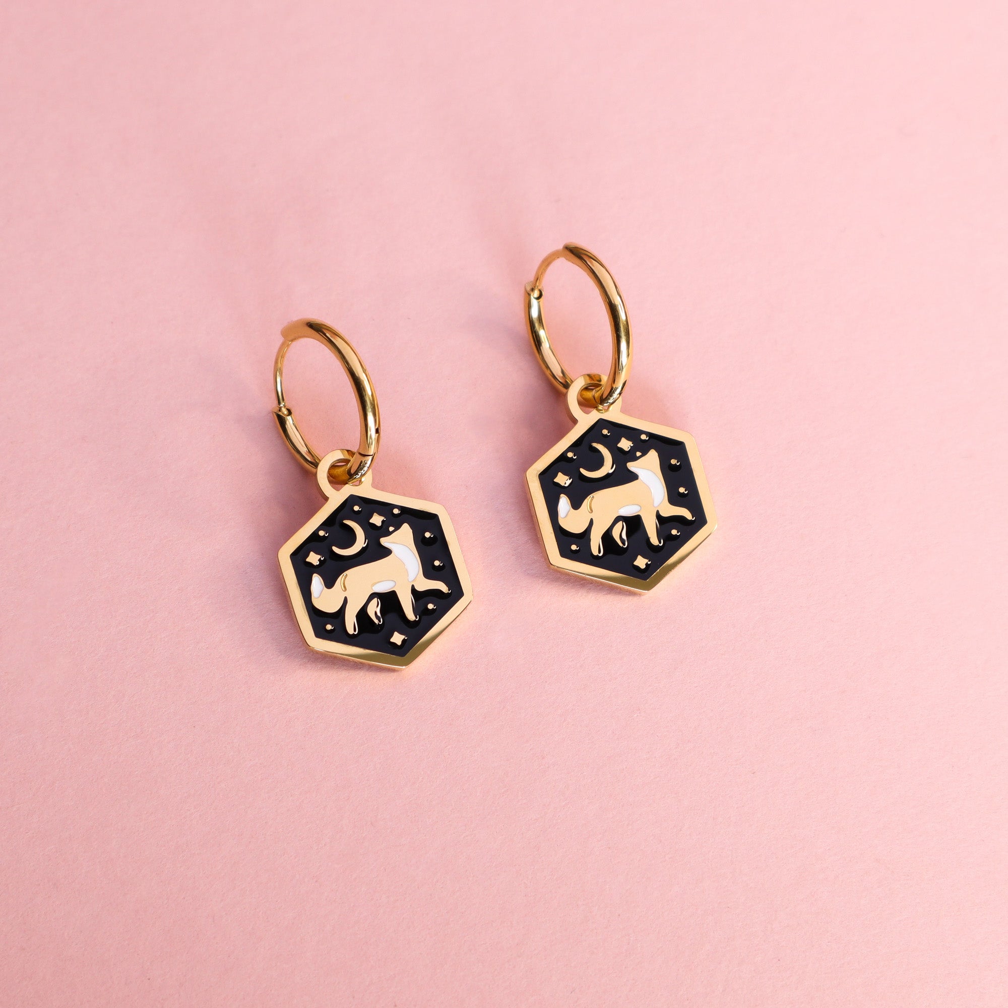 Mini Hexagon Fox Hoop Earrings