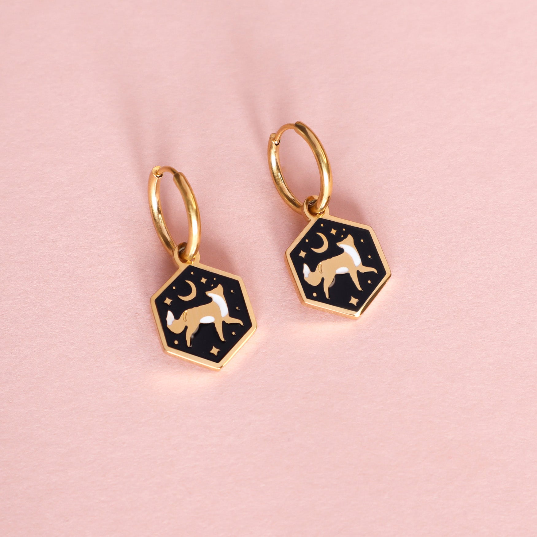 Mini Hexagon Fox Hoop Earrings