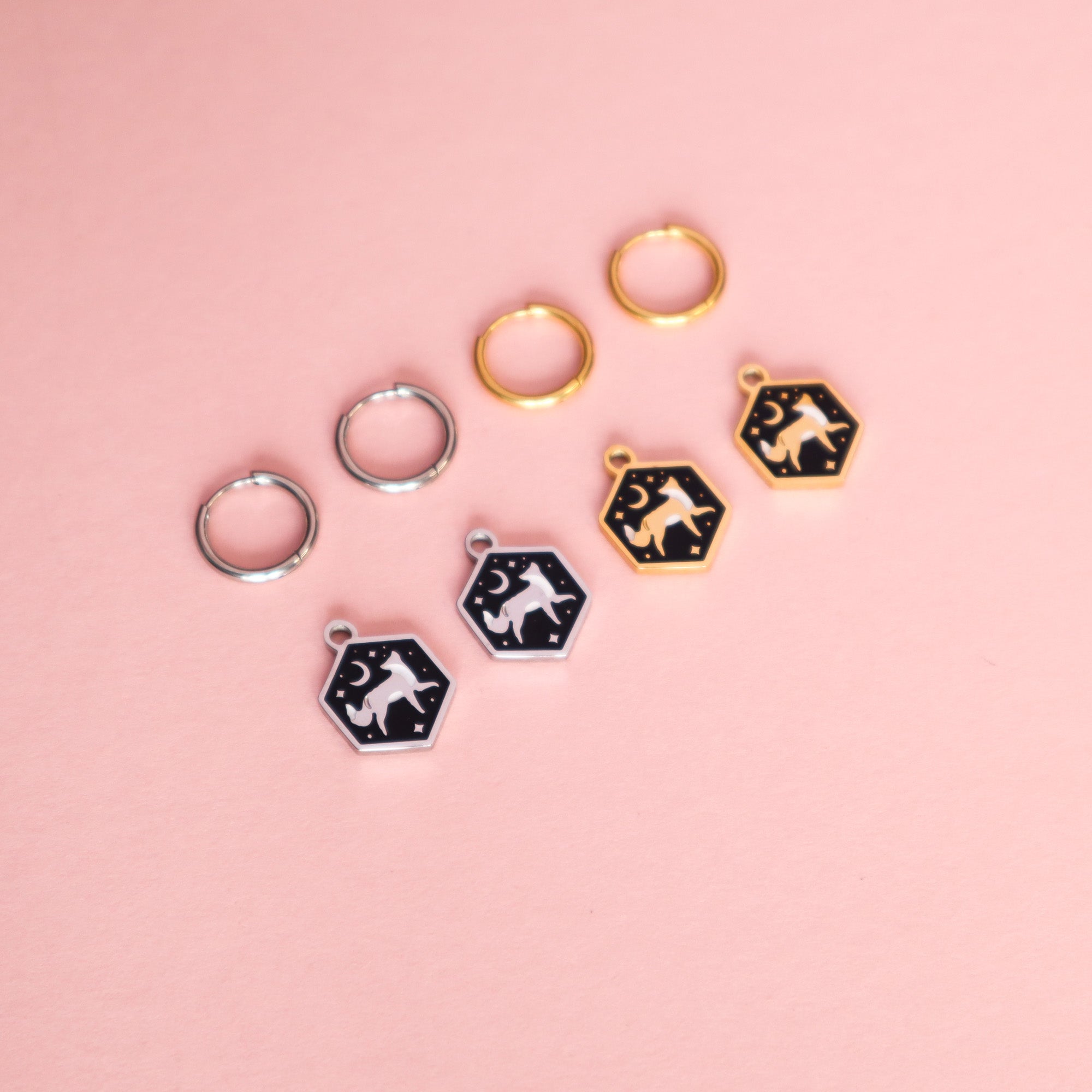 Mini Hexagon Fox Hoop Earrings