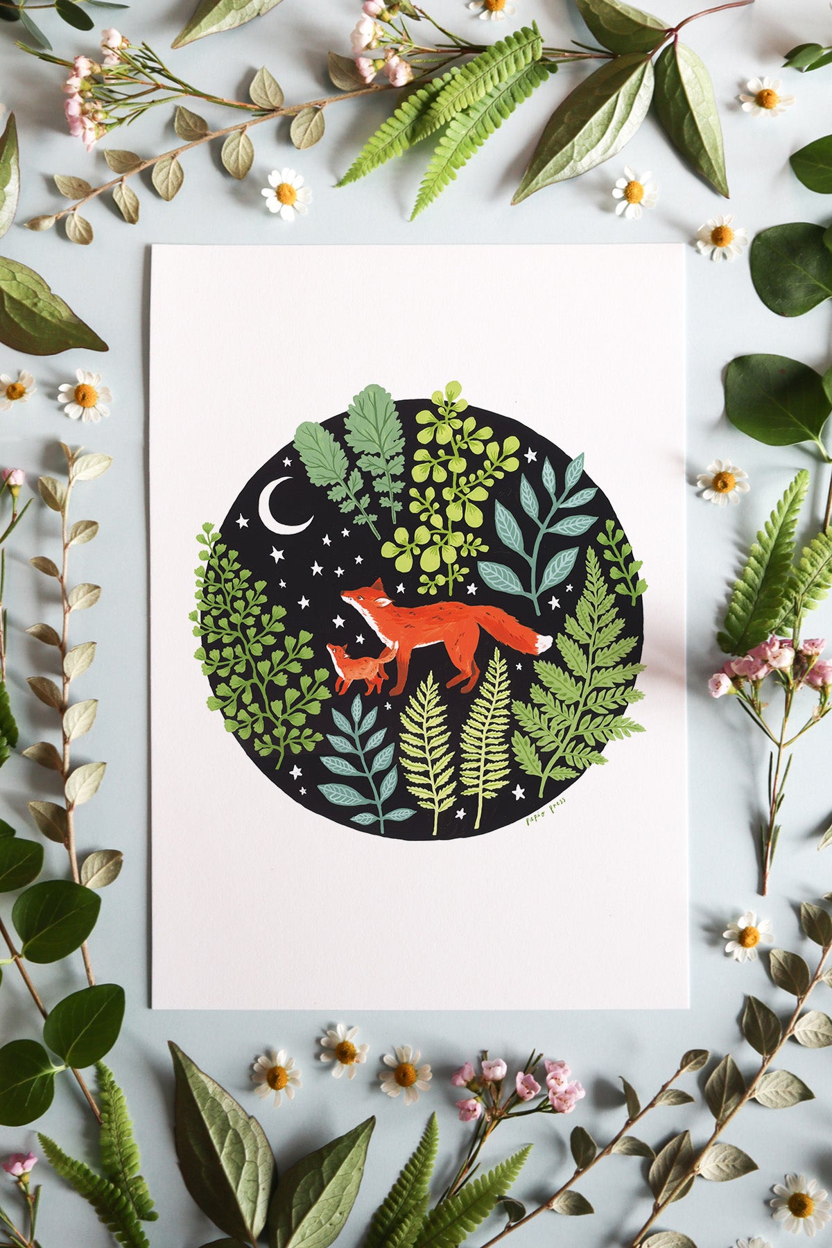 Foxes and Ferns Circle Artists Print