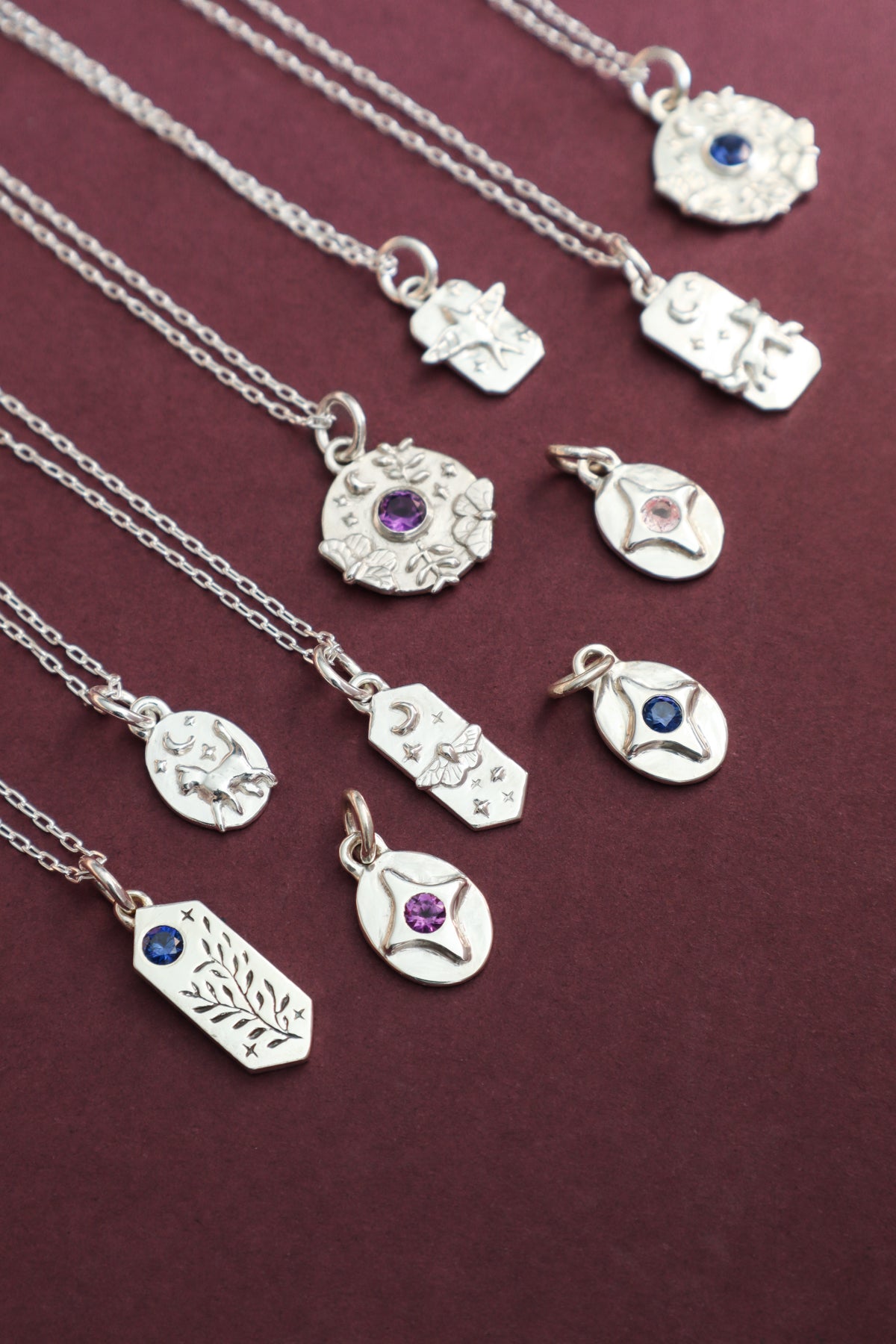 Silver Leafy Sapphire Pendant