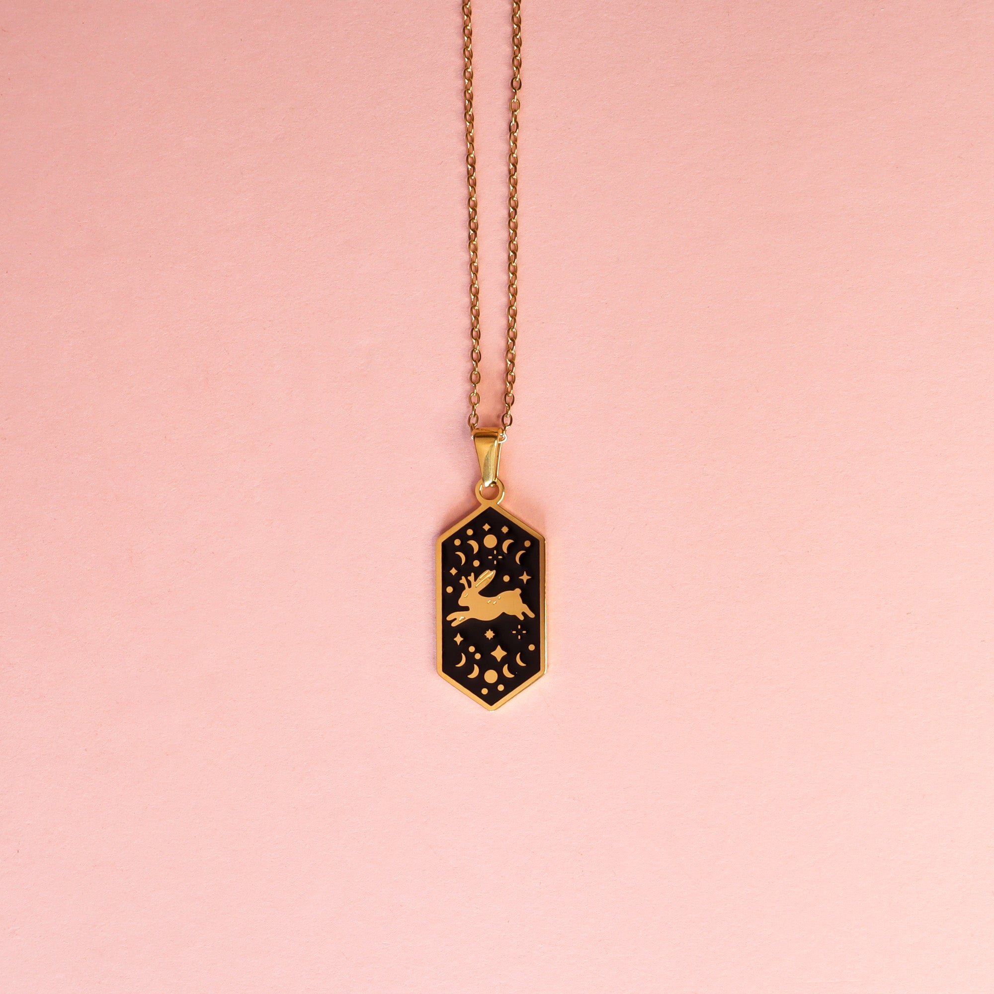 Lunar Jackalope Pendant Enamel Necklace