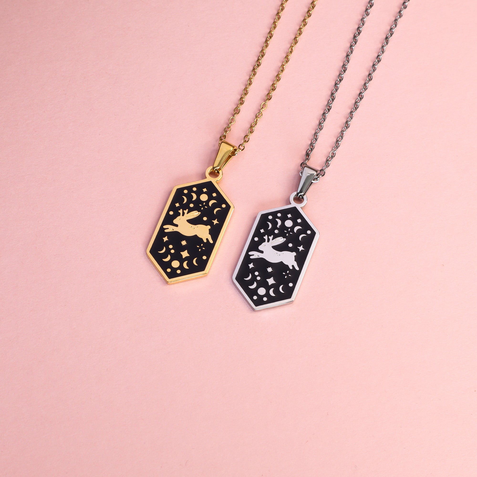 Lunar Jackalope Pendant Enamel Necklace