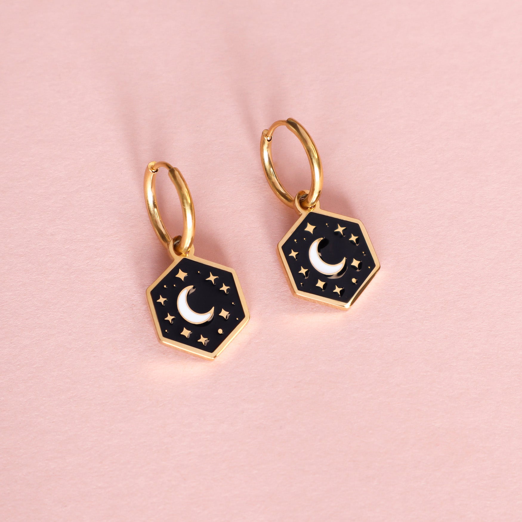 Mini Hexagon Moon Hoop Earrings