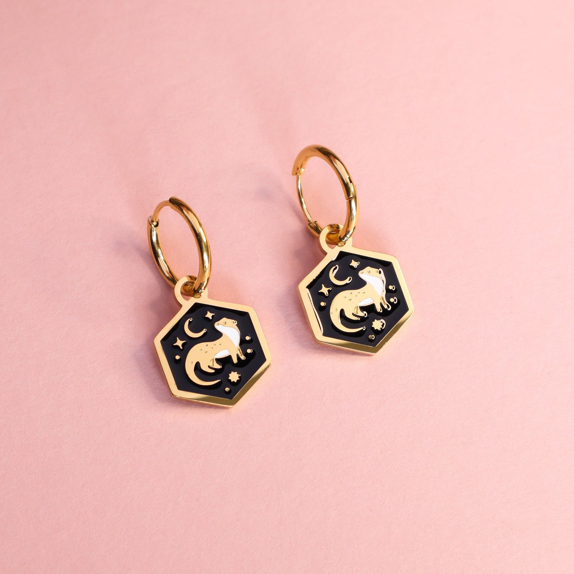 Mini Hexagon Otter Hoop Earrings