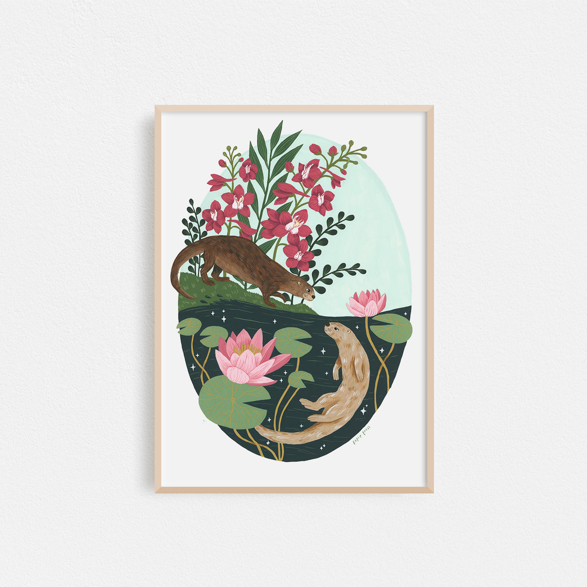 Floral Otters Artists Print