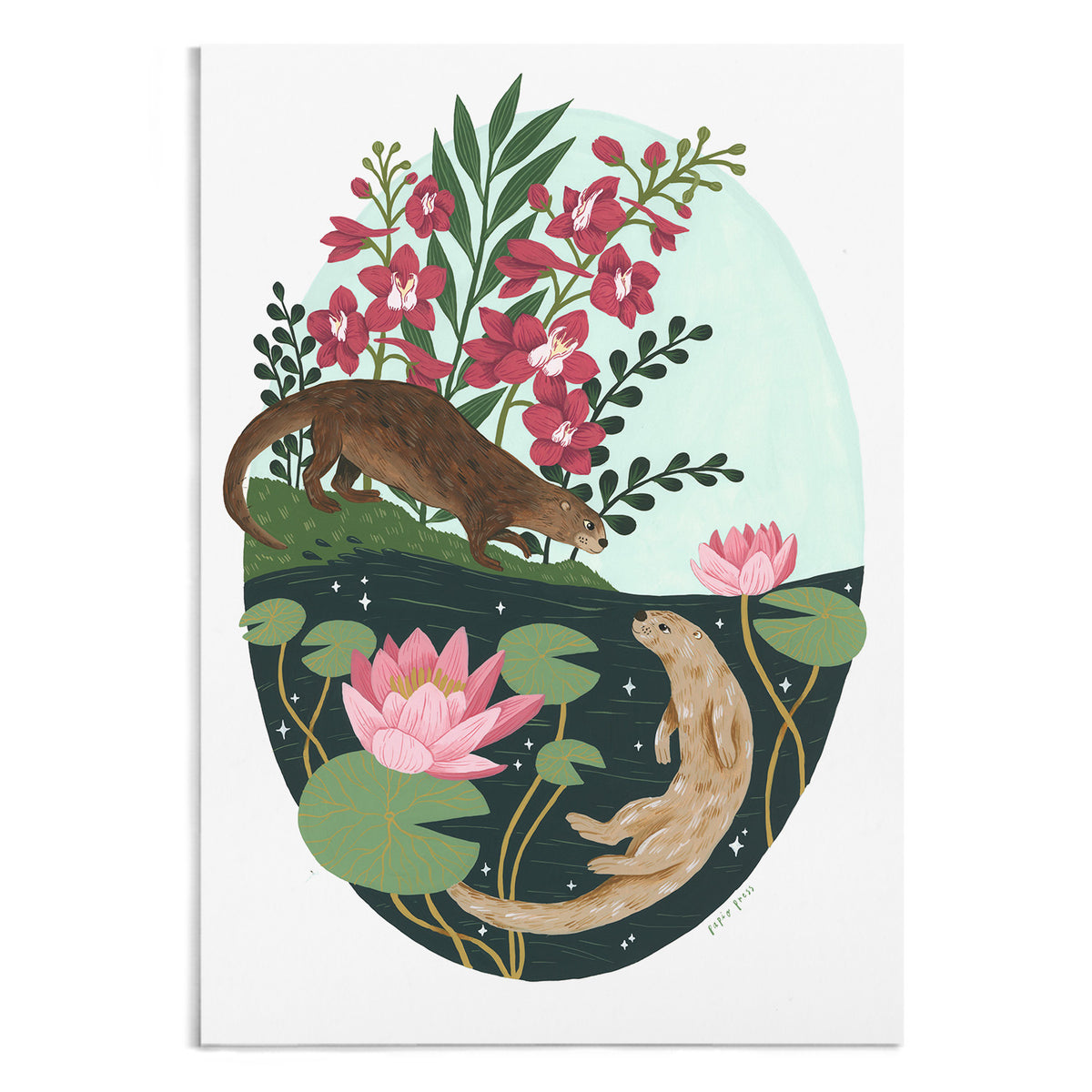 Floral Otters Artists Print