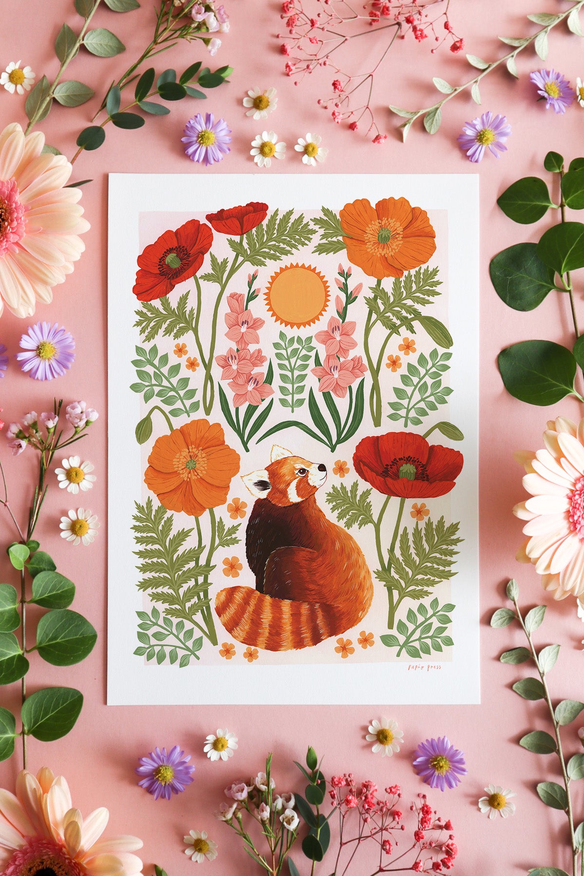 Floral Red Panda Artists Print