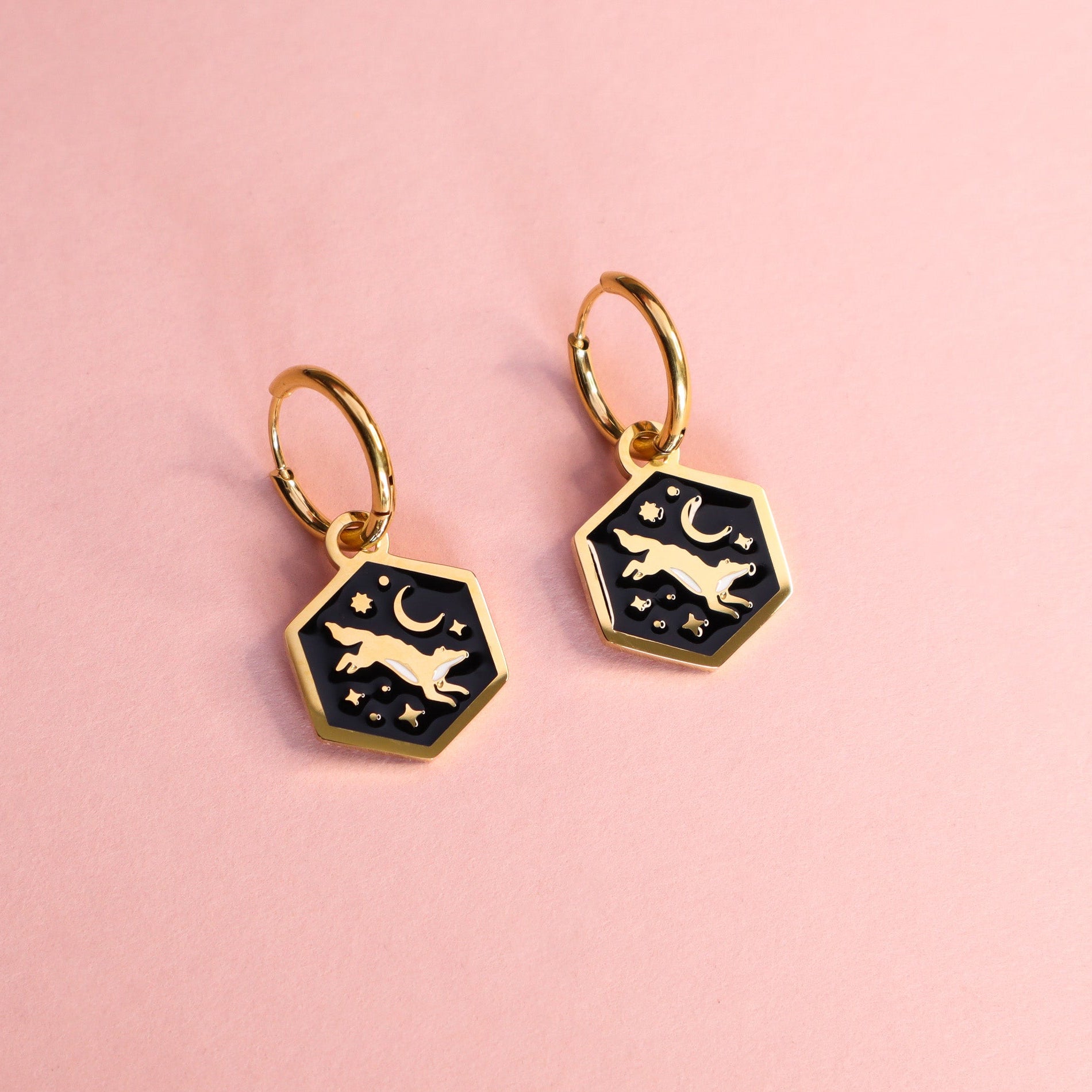 Mini Hexagon Wolf Hoop Earrings