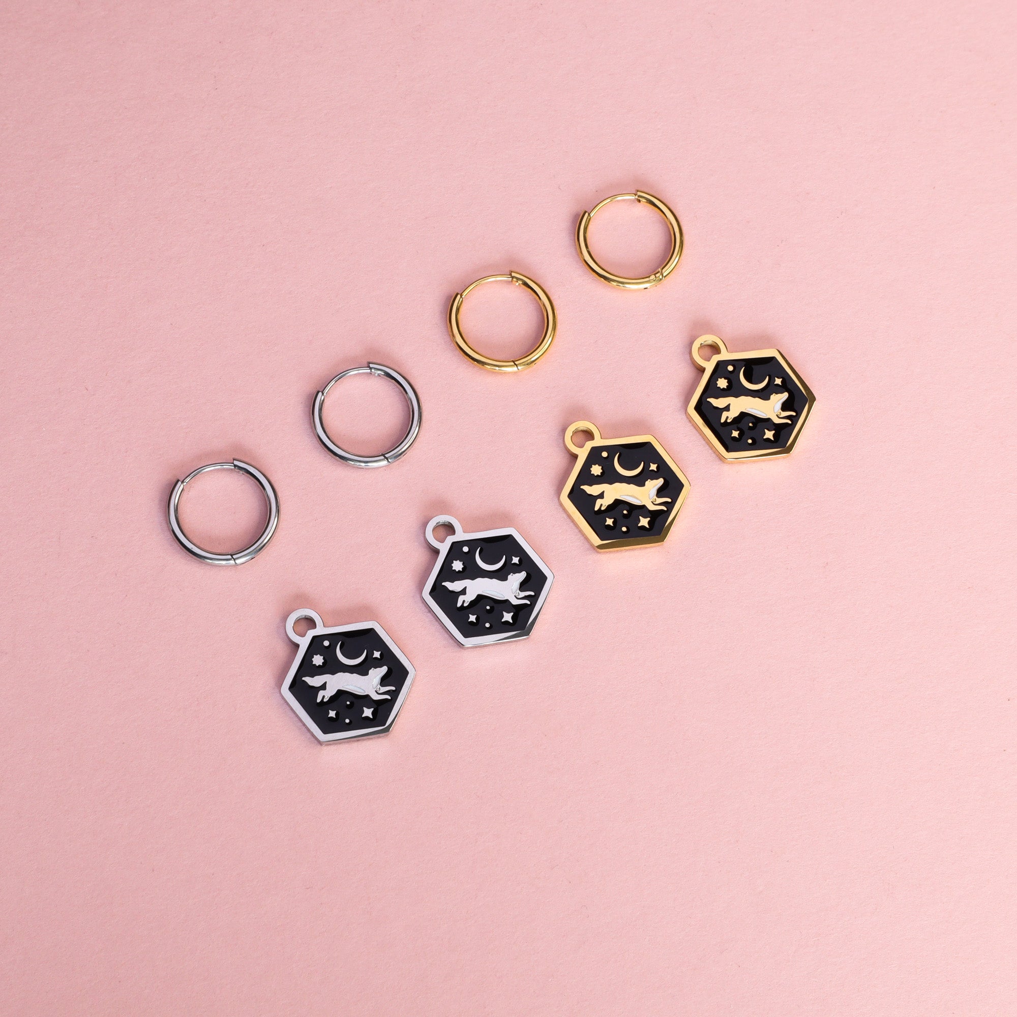 Mini Hexagon Wolf Hoop Earrings